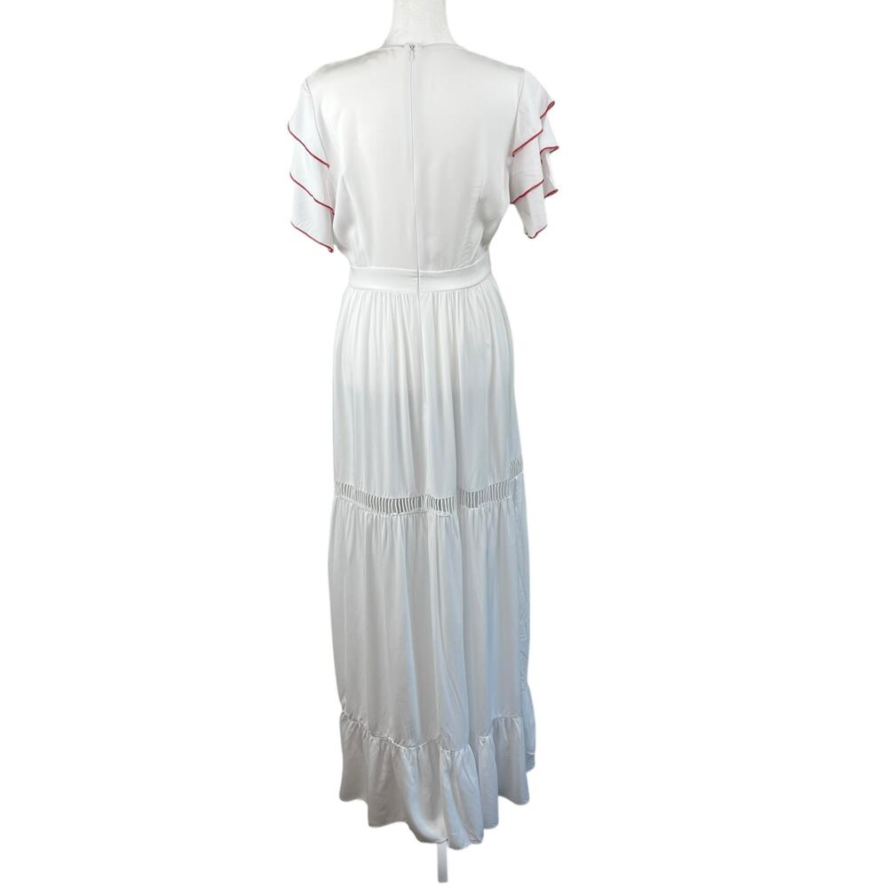 White Lace Floral Embroidered Plunge Ruffle Sleeve Boho Cottage Maxi Dress S New - Picture 4 of 16